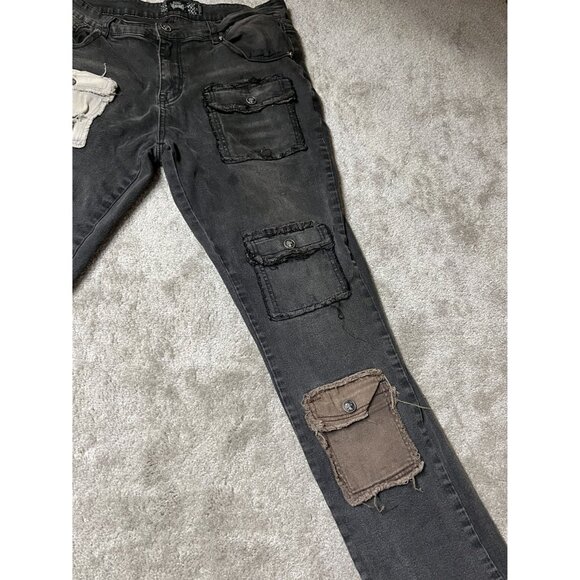 Rebel‎ Vengeance Jeans Grunge Distressed  Y2K Multi-Pocket Jeans Size 36x30 - Picture 4 of 14